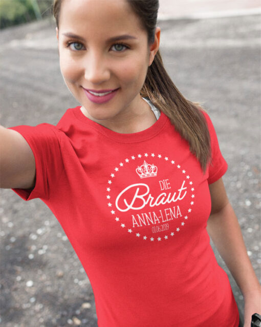 JGA-T-Shirt Braut Krone für Damen personalisiert