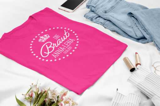 Junggesellinnenabschied T-Shirt Braut mit Krone fuchsia