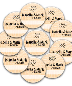 10 Buttons love n heart für die Hochzeit zum Beschriften