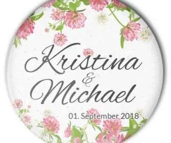 Hochzeit Button "Sommerklee": frisches, sommerliches Motiv mit Personalisierung