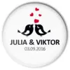 Motiv #48 unserer Hochzeit-Buttons mit 2 Piepmätzen und roten Herzen. Natürlich personalisiert.