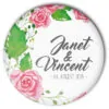 Hochzeit-Button Modell Nummer 38 Rosenranke mit Name und Datum personalisiert