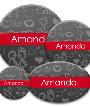 Namensbuttons Nr. 1 Love in verschiedenen Größen und Formen