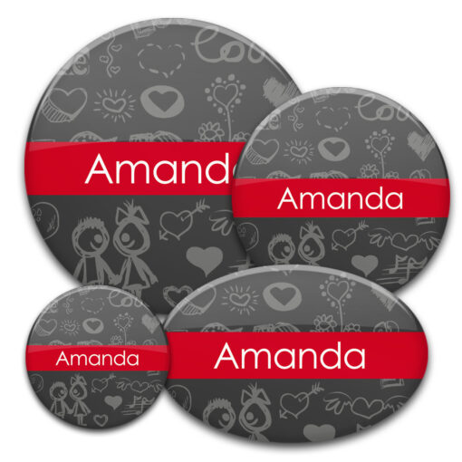 Namensbuttons Nr. 1 Love in verschiedenen Größen und Formen