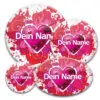 Namensbuttons in rot mit Herz für Flirtparty, Speed-Dating oder Valentinstag