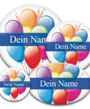 Namens-Buttons mit bunten Luftballons