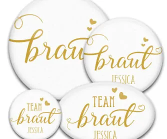 goldene Handschrift Braut oder Team Braut auf rundem oder ovalen Buttons: der Hit bei jedem Junggesellinnenabschied