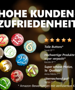 XMAS1 Buttons Kundenzufriedenheit 24 Advents-Kalenderbuttons XMAS 1