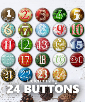 XMAS1 Lieferumfang Kalender Buttons 24 Advents-Kalenderbuttons XMAS 1
