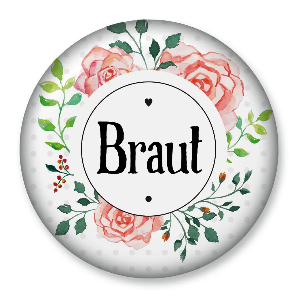 Brautanstecker Junggesellinnenabschied Hennight Bridal Shower 76 mm rund