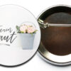 Junggesellinnenabschied Button #31 mit lachsfarbenen Rosen im Shabby Chic Stil