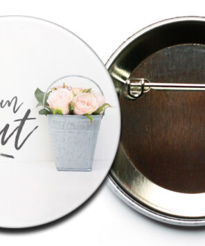 Junggesellinnenabschied Button #31 mit lachsfarbenen Rosen im Shabby Chic Stil