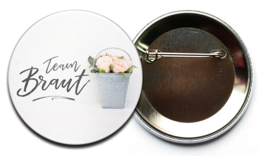 Junggesellinnenabschied Button #31 mit lachsfarbenen Rosen im Shabby Chic Stil