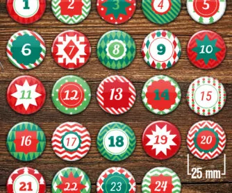 XMAS 2 Adventskalender Zahlenbuttons 24 Stück