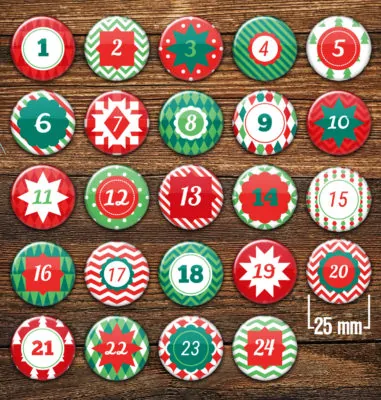XMAS 2 Adventskalender Zahlenbuttons 24 Stück