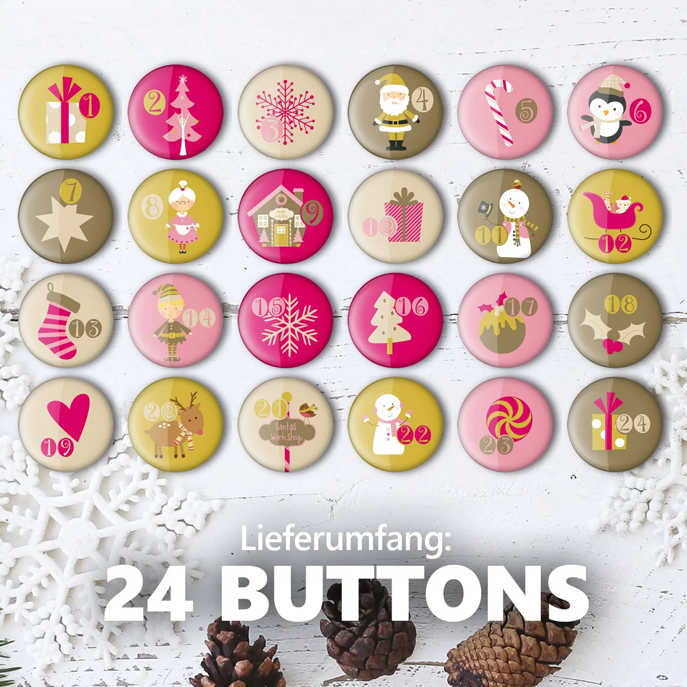24 Adventskalender Zahlenbuttons XMAS 3 – Bild 3