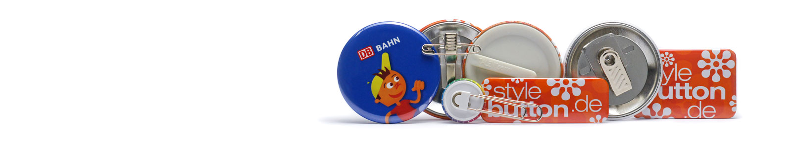 verschiedene Buttons mit Clip - Krokoclip, Kombiclip, Spangenclip