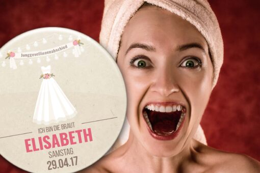 JGA Button Modell 20 Überraschung für Braut