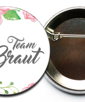 hält sicher an der Kleidung: JGA-Ansteckbuttons #32 mit Rosen-Aquarell