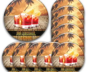 Buttons-Set Junggesellenabschied Cocktails Bar Palmen Sommer personalisiert