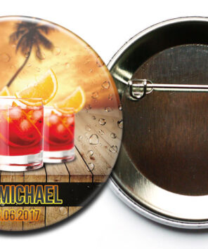 Buttons für Junggesellenabschied Cocktails Palmen mit Name individualisiert SIcherheitsnadel