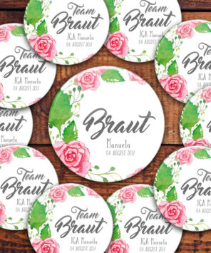 Sticker-Set für JGA mit Brautbutton und für das Brautteam Modell 32