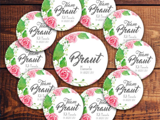 Sticker-Set für JGA mit Brautbutton und für das Brautteam Modell 32