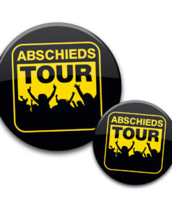 JGA Buttons Abschiedstour gelb schwarz feiernde Leute