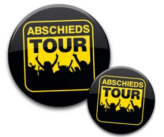 JGA Buttons Abschiedstour gelb schwarz feiernde Leute