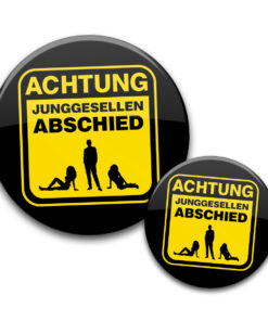Buttons Achtung JGA Mann zwei Frauen