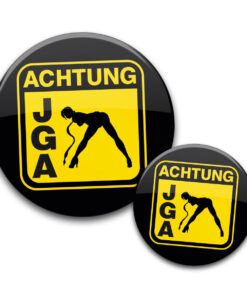 Button Achtung JGA Frau mit Peitsche Halsband Leine