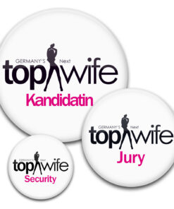 Germanys Next Topwife Buttons für den Junggesellinnenabschied im Stil von GNTM Topmodel