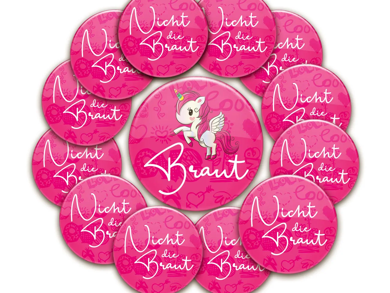 Set 13 Stück Einhorn-Buttons in verschiedenen Größen
