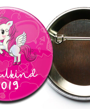 Schulkind 2020 Button Einhorn pinkfarben mit Sicherheitsnadel