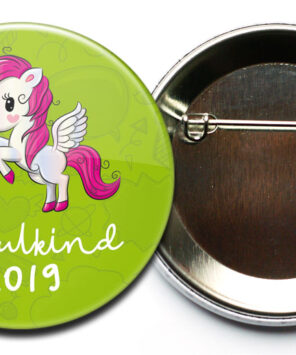 Schulkind Button Einhorn grün mit Sicherheitsnadel