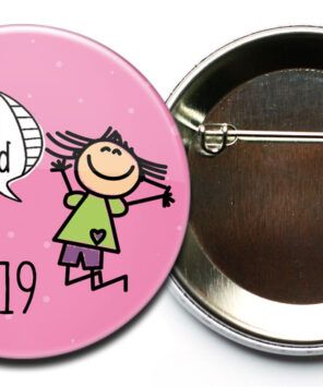 Button Hurra ich bin ein Schulkind 5 Mädchen rosa mit Sicherheitsnadel