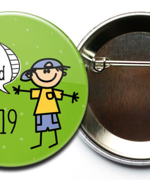 Button Hurra ich bin ein Schulkind 6 Junge grün mit Sicherheitsnadel