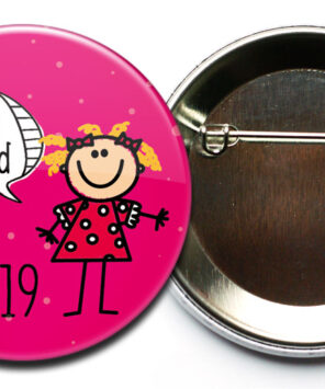 Button Hurra ich bin ein Schulkind 9 Mädchen magenta mit Sicherheitsnadel