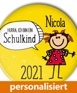 individualisierter Button Schule Schulkind gelb Einschulung