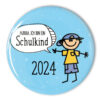 hellblauer Schulkind Button 2024 zur Einschulung