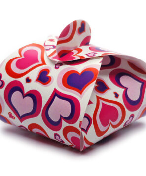 Faltschachtel Valentin 1 für kleine Geschenke: weißer Hintergrund, rote Herzchen