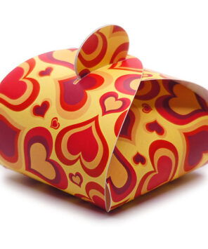 Faltschachtel Valentin 2: rote Herzen, gelber Hintergrund