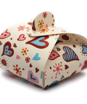 Faltschachtel Valentin 5 verschiedene Herzen auf hellgelbem Untergrund