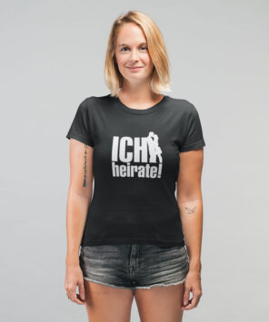 lächelnde Frau schwarzes Shirt ich heirate T71