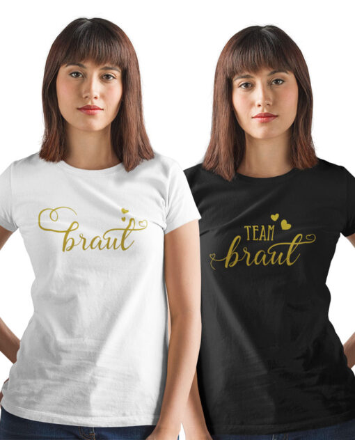 Junggesellinnenabschied Tshirt Braut und Team Braut mit goldenen Print