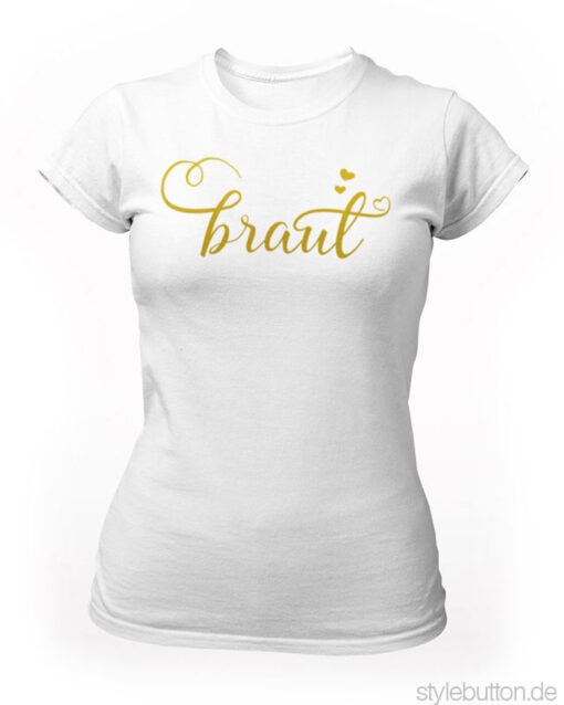 Frauen T-Shirt JGA Braut weiß gold T27