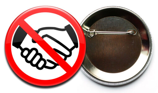 Kein Händeschütteln Button mit Sicherheitsnadel
