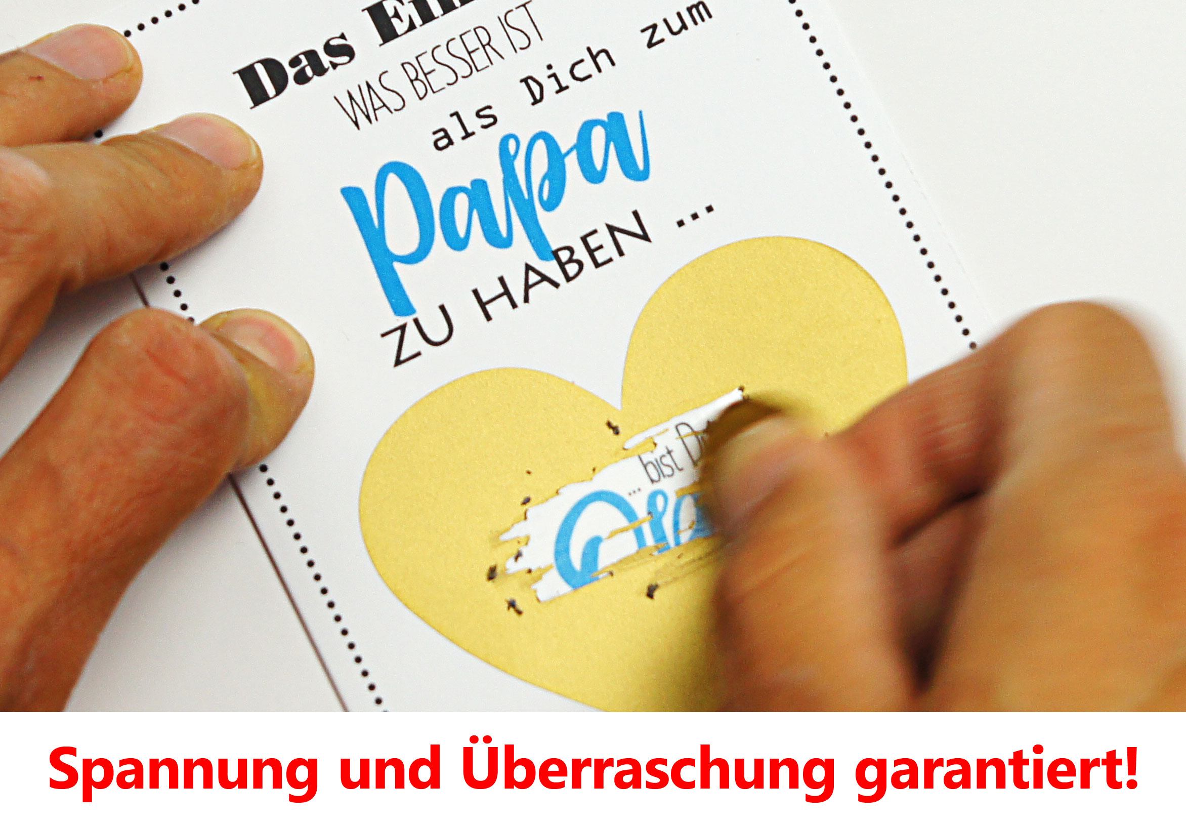 Schnell freigerubbelt: die Rubbelkarte für den zukünftigen Opa.