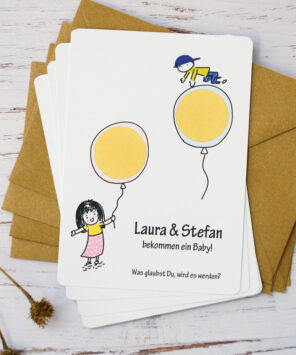 Junge oder Mädchen? personalisierte Rubbelkarten, um das Geschlecht des zukünftigen Erdenbürgers zu verraten.