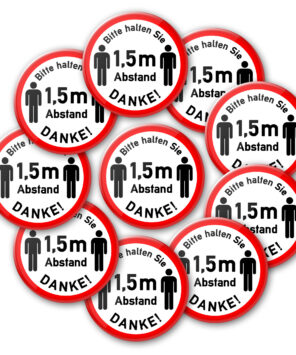 Bitte halten Sie 1,5 m Abstand-Buttons als 10er-Set